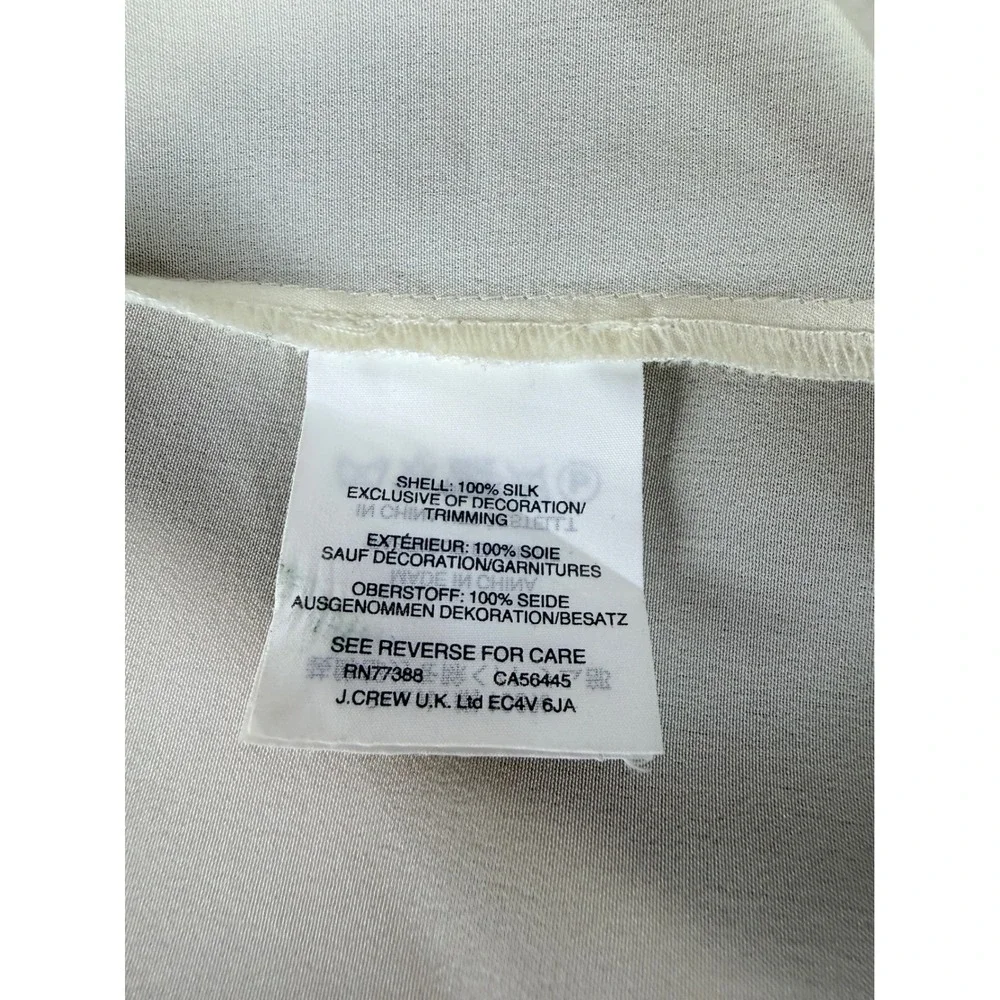 J. Crew Shirt Women's Size 6 Ivory Silk Lace Trim Bell Sleeve Feminine Classic‎